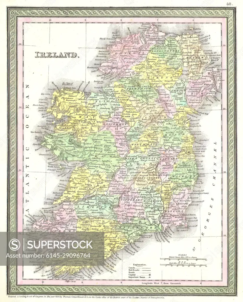 1850 Mitchell and Cowperthwait Map of Ireland