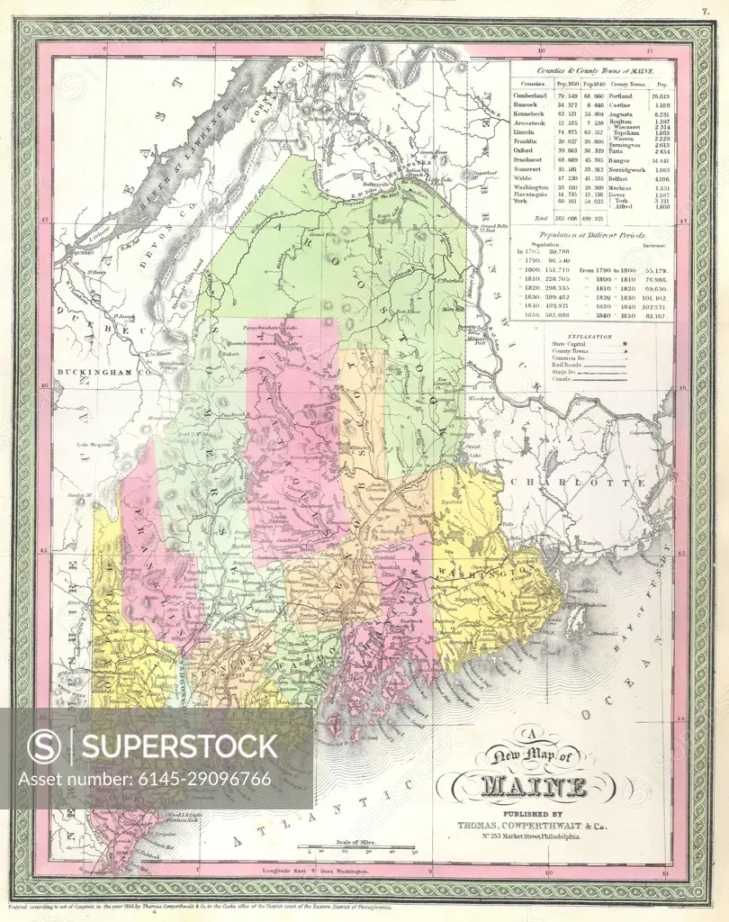 1850 Mitchell Map of Maine