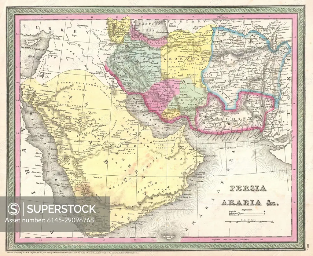 1850 Mitchell Map of Arabia, Persia, Afghanistan