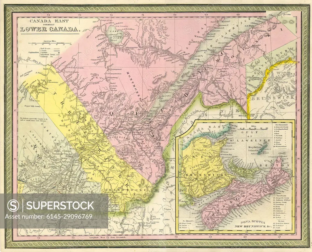 1850 Mitchell Map of Eastern Canada including Quebec