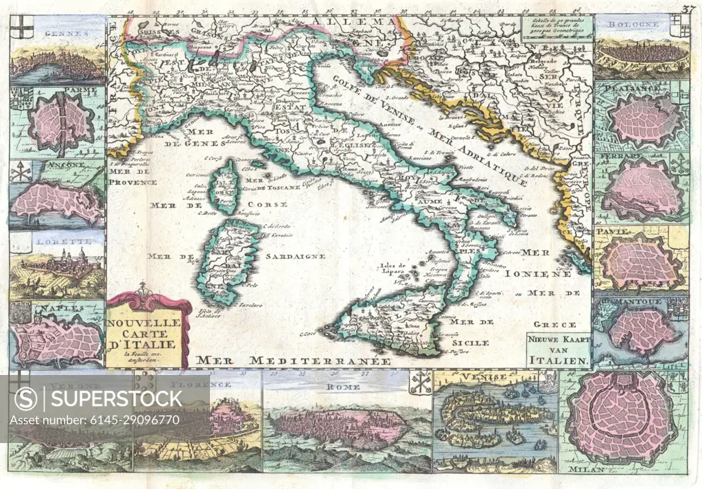 1706 de la Feuille Map of Italy