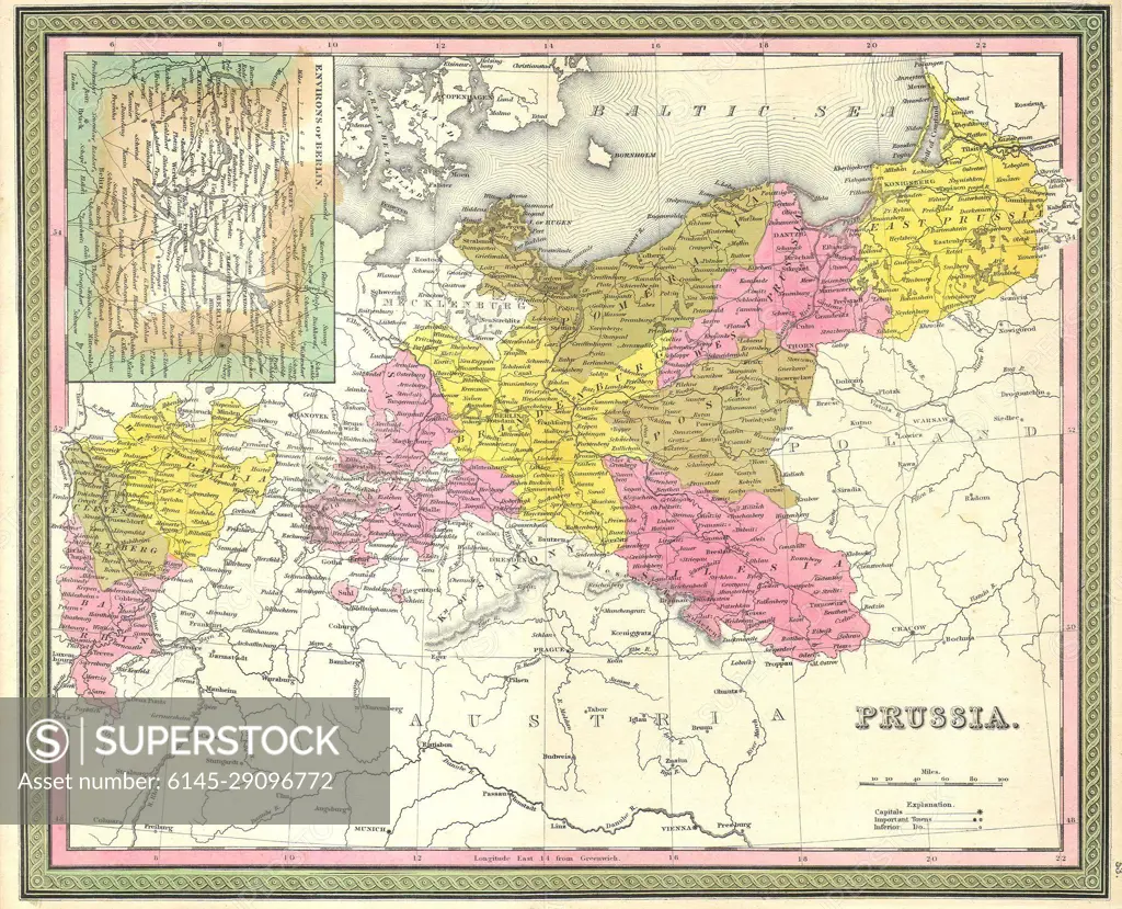 1850 Mitchell Map of Prussia Germany