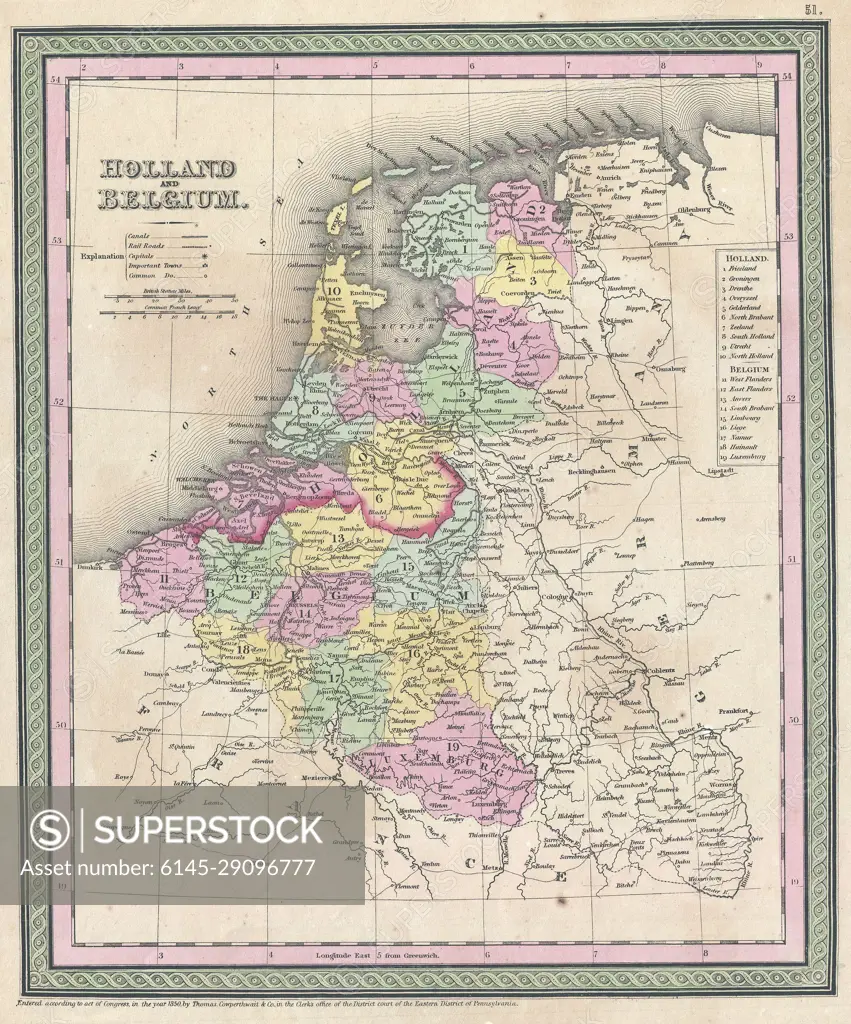 1850 Mitchell Map of Holland and Belgium