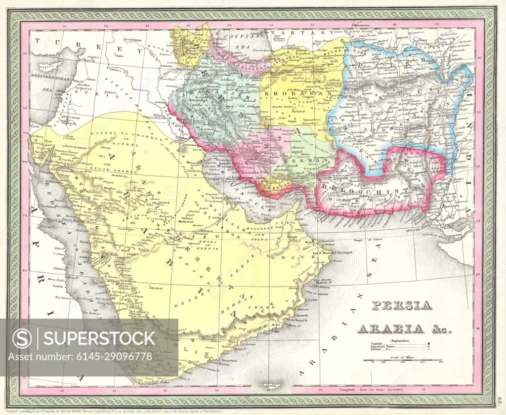 1850 Mitchell Map of Persia, Arabia and Afghanistan