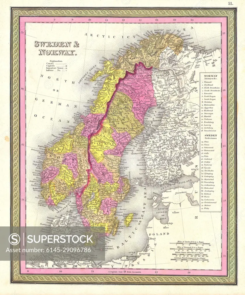 1850 Mitchell Map of Sweden and Norway