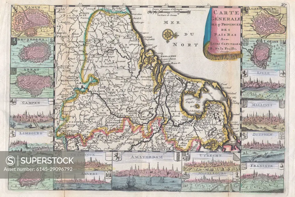 1710 De La Feuille Map of the Netherlands, Belgium and Luxembourg