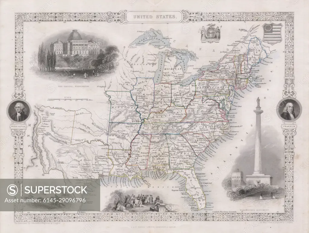 1850 Tallis Map of the United States ( Texas at fullest extent)