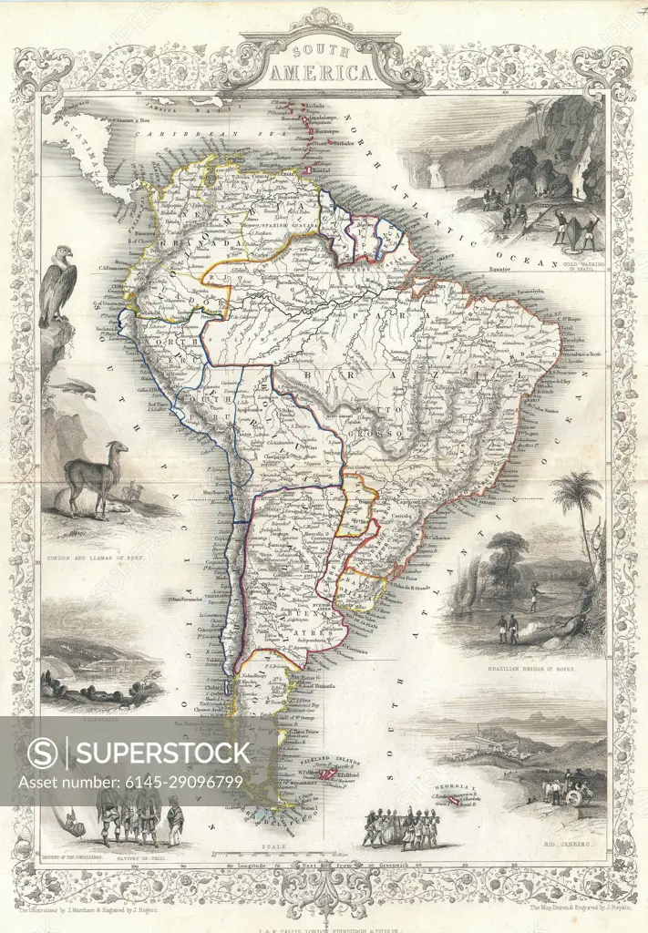 1850 Tallis Map of South America