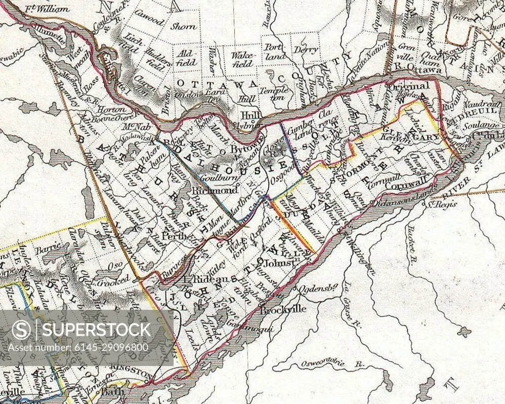 1850 Tallis Map of West Canada or Ontario (cropped - Eastern Ontario)