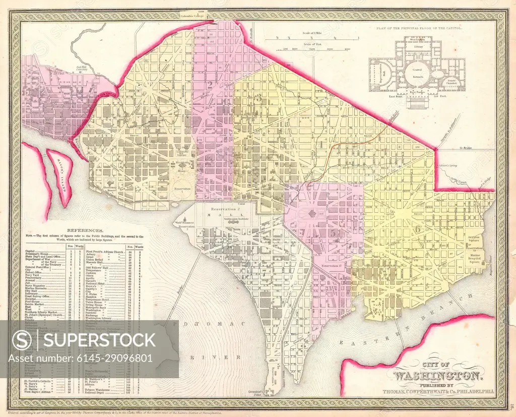 1850 Mitchell Map of Washington D.C. Georgetown