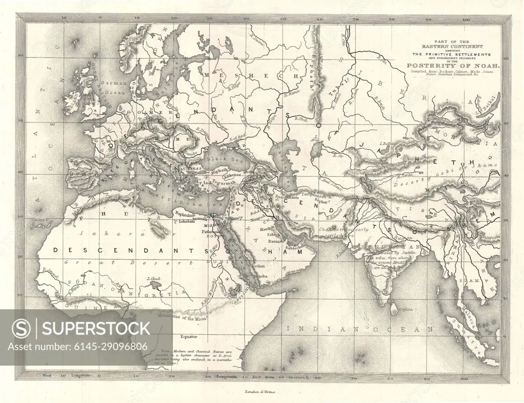 1850s Map of the World of the Biblical Noah