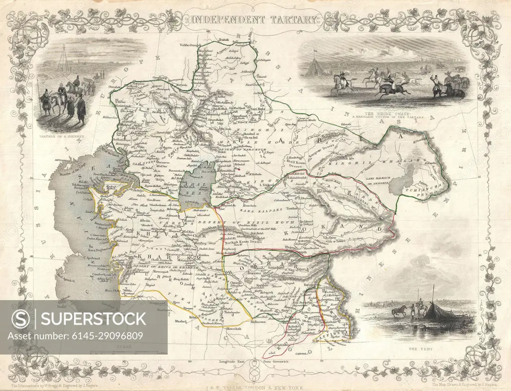 1851 Tallis and Rapkin Map of Independent Tartary (Central Asia)