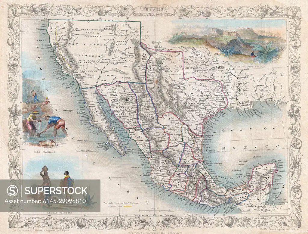 1851 Tallis Map of Mexico, Texas, and California