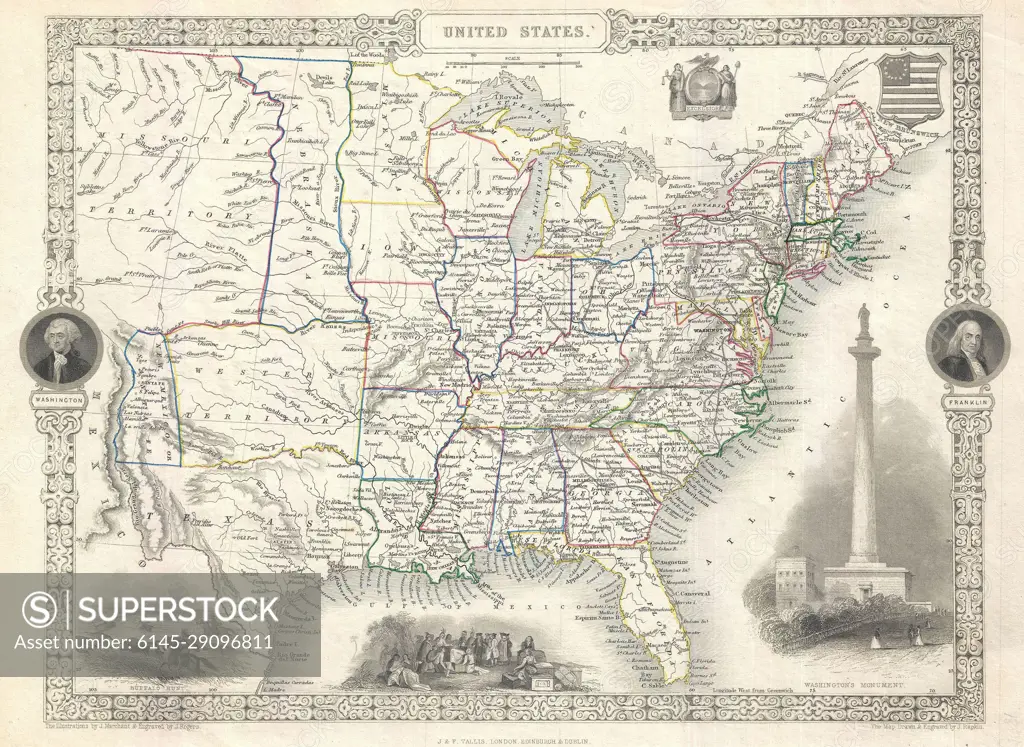 1851 Tallis and Rapkin Map of the United States