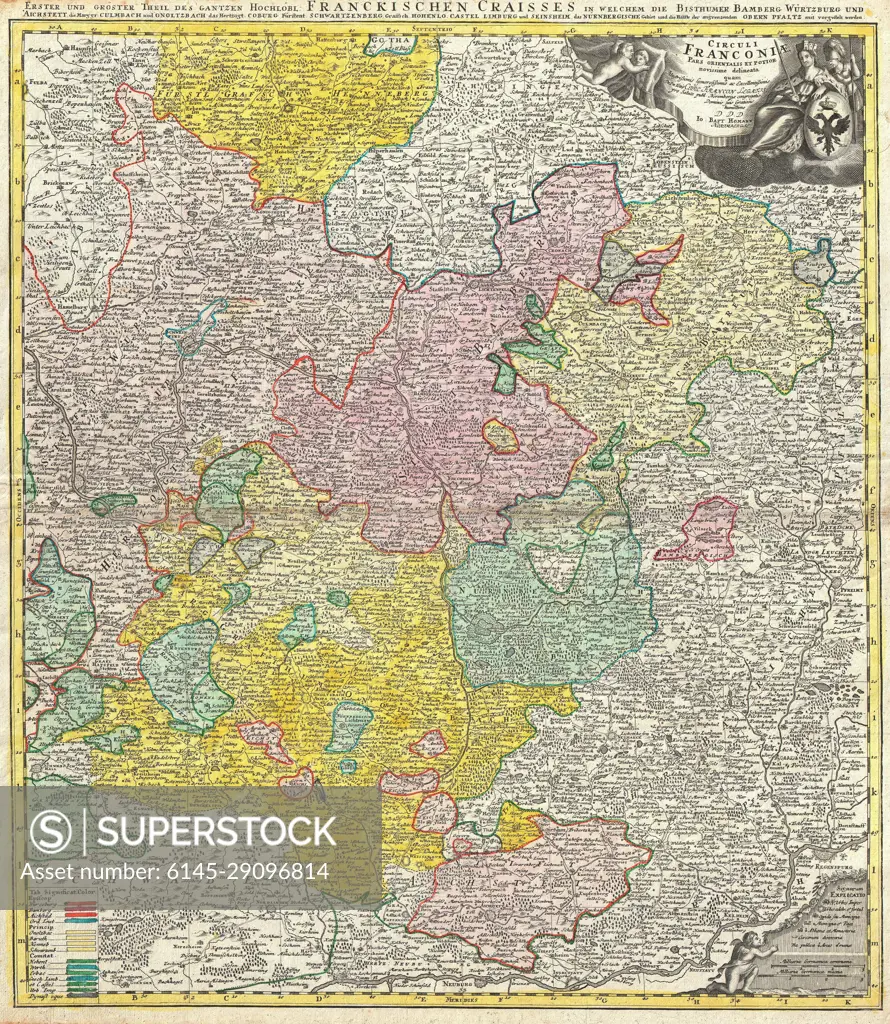 1720 Homann Map of Franconia, Germany ( Bavaria, Bamberg, Würtzburg, Nuremberg )