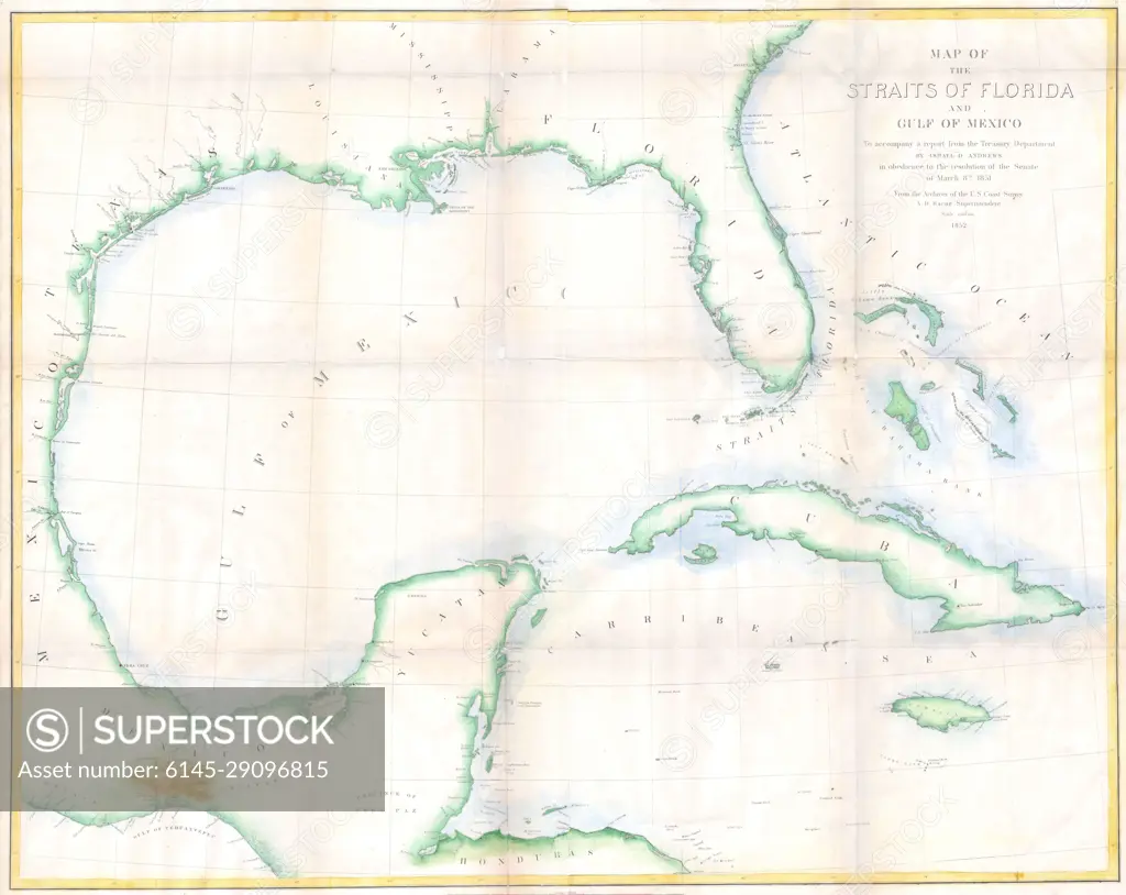 1852 Andrews Map of Florida, Cuba and the Gulf of Mexico