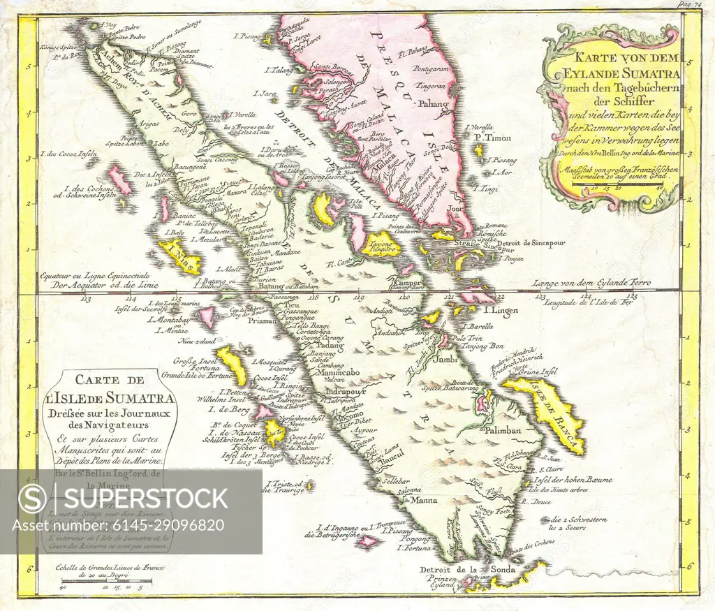 1852 Bellin Map of Sumatra, Malaca, and Singapore