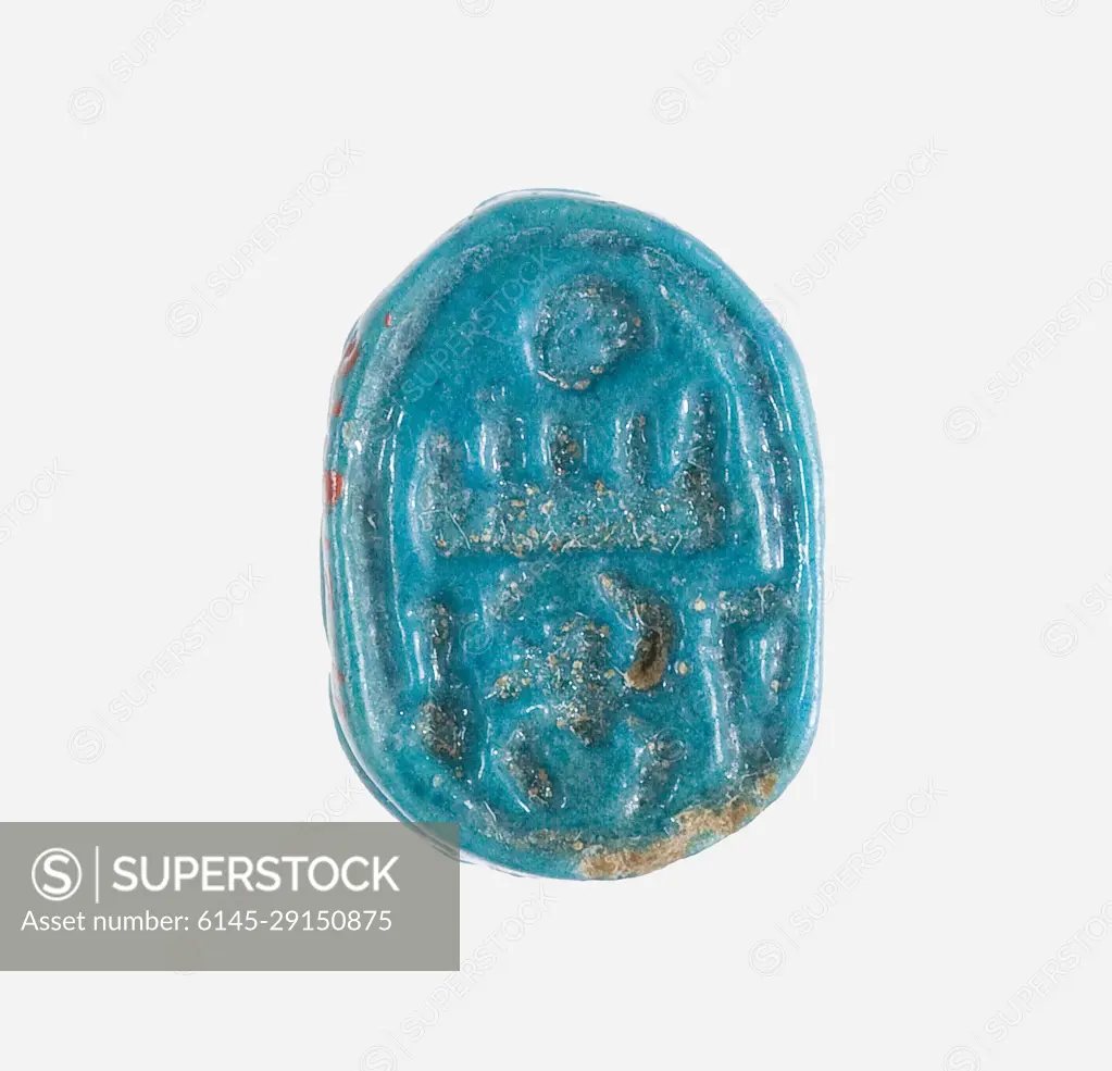 Scarab Inscribed with the Throne Name of Thutmose III ca. 1390-1353 B.C. New Kingdom This scarab is inscribed on the base with the throne name of Thutmose III, Menkheperre. Another scarab with this king's name is part of a necklace found in a private house at Malqata. The necklace also has two amulets inscribed with the throne name of Amenhotep III, Nebmaatre.. Scarab Inscribed with the Throne Name of Thutmose III. ca. 1390-1353 B.C.. Faience. New Kingdom. From Egypt, Upper Egypt, Thebes, Malqata, South Village, MMA excavations, 1911-12. Dynasty 18