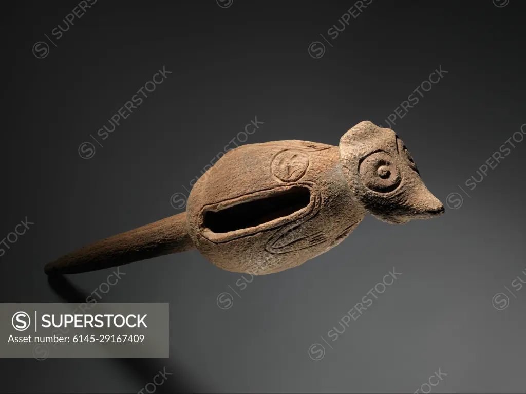 Rattle 900-1550 Taino This rodent-shaped rattle is one of a few surviving instruments of the Taíno people of the northern Caribbean, who were decimated by diseases introduced by the Spanish colonists. Possibly used for ceremonial purposes, it has four large wood pellets within its chamber.. Rattle 505814