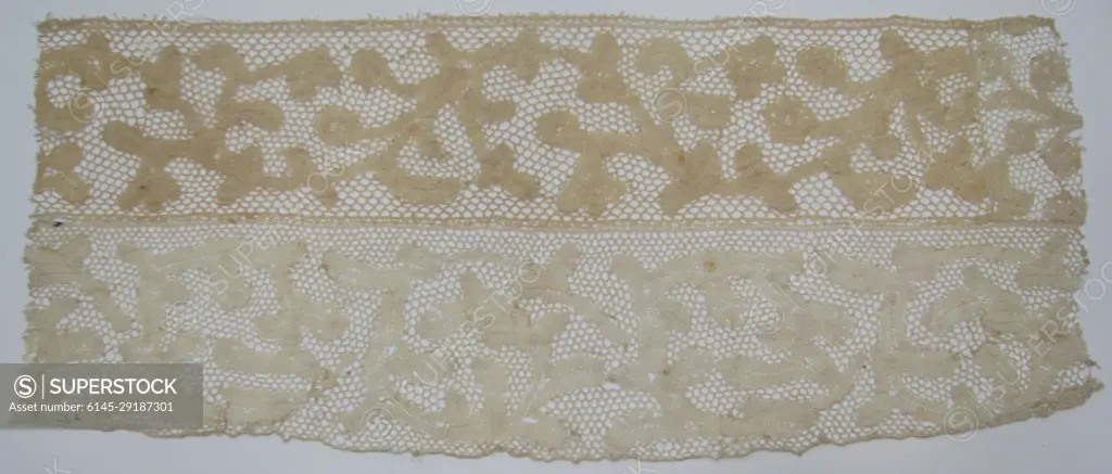 Fragment of Point de Milan lace 17th–18th century Italian or