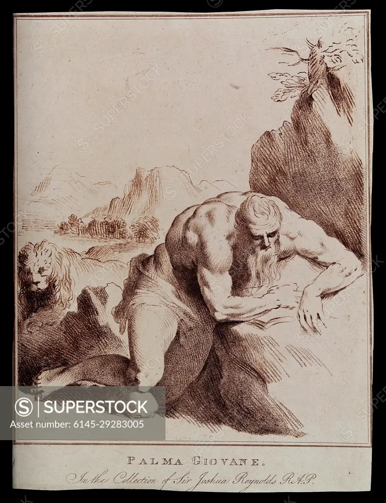 Saint Jerome. Crayon manner print by C.M. Metz after J. Palma.