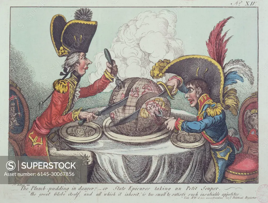 The plumb-pudding in danger, or State Epicures taking un Petit Souper James Gillray (1757-1815). "The plumb-pudding in danger, or State Epicures taking un Petit Souper". Estampe. Paris, mus�e Carnavalet.