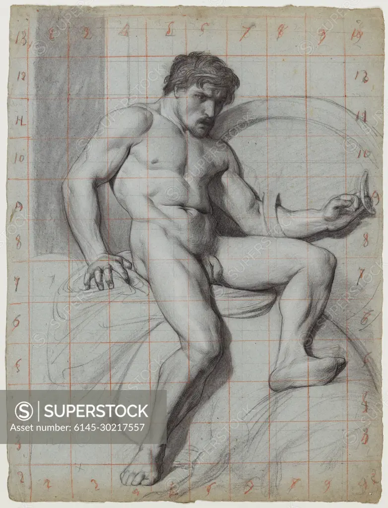 Naked man sitting - SuperStock