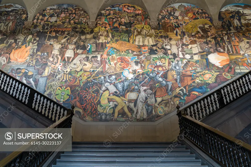 Secretary of State Antony J. Blinken participates in a Mural Tour with Mexican President Andr�s Manuel L�pez Obrador at the National Palace (Palacio Nacional), in Mexico City, Mexico, on October 8, 2021.