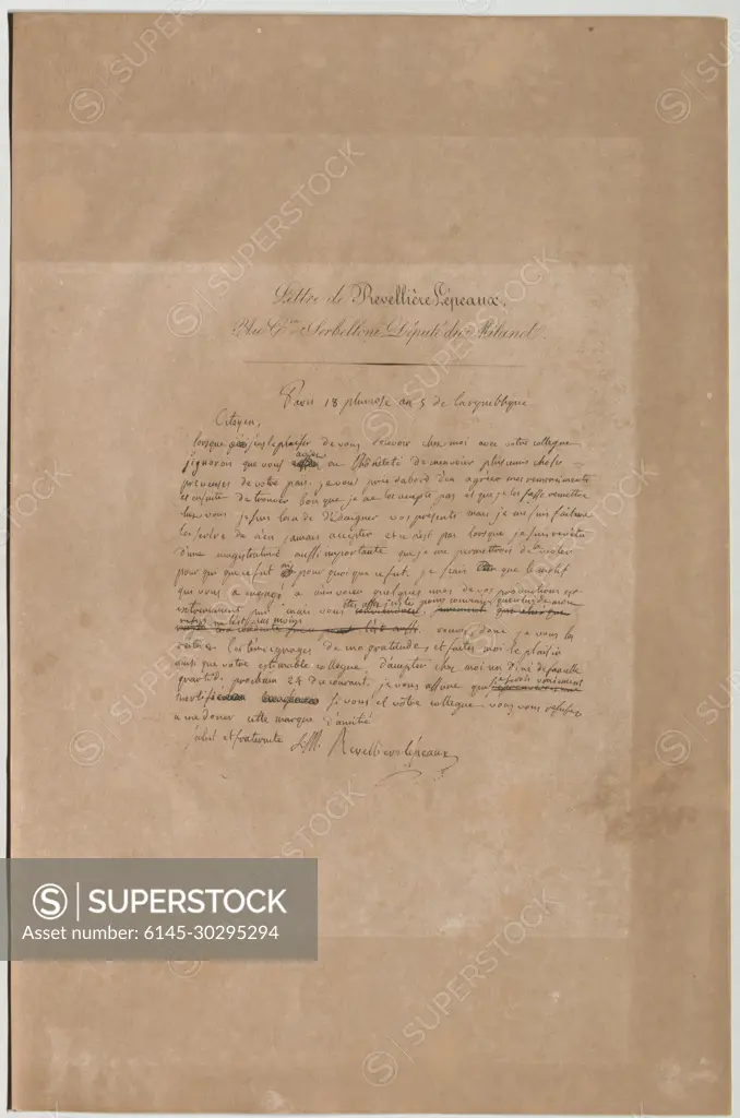Letter from Revellière Lépeaux, at the Cen Serbeloni deputy of the Milanet, Brief von Louis-Marie de la Révellière-Lépeaux an abgeordnetenstten Serbelloni, Unknown