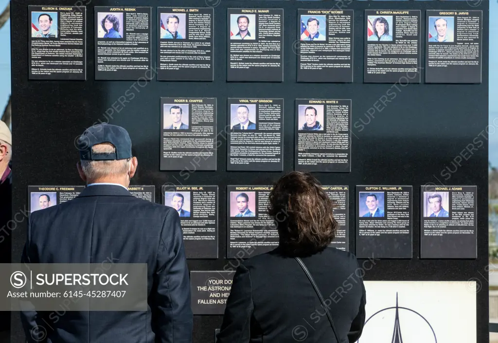 The crews of Apollo 1 and space shuttles Challenger and Columbia, as well as other fallen astronauts who lost their lives in the name of space exploration and discovery, are honored by NASA Kennedy Space Center employees and guests with a ceremony at the Kennedy Visitor Complexs Space Mirror Memorial on Jan. 28, 2021. The date marked the 35th anniversary of the Challenger tragedy. NASA centers throughout the country participate in the agencys annual Day of Remembrance memorial event.