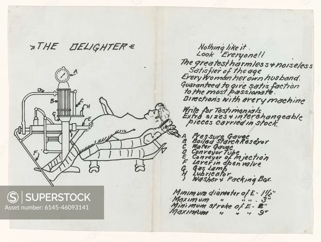 Photo with risqué Subject: reproduction of a drawing of 'The Pneumatic' Exhilarator '; The Pneumatic 'Exhilarator'. .