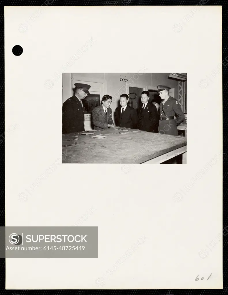 Military officers and men inspecting macrograph laboratory , Armories, Ordnance industry, Laboratories, Inspections, Watertown Arsenal Mass..  Records of U.S. Army Operational