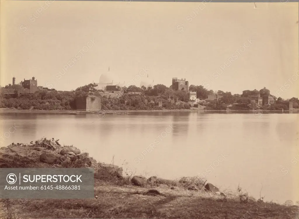 Temples in Background with Water in Foreground. Lala Deen Dayal (Indian, 1844 - 1905)