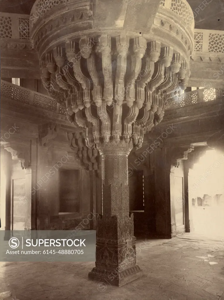 Remarkable Pillar Supporting the Throne in Dewani-Am, Fatehpur Sikri. Lala Deen Dayal (Indian, 1844 - 1905)