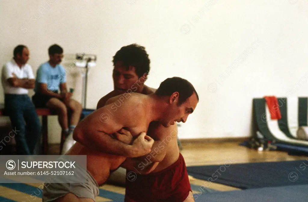 Army SPECIALIST 4 Steve R. Colling from Fort Carson, Colorade, participates in the Greco-Roman wrestling competition at the 1984 Summer Olympics. Base: Anaheim State: California (CA) Country: United States Of America (USA)