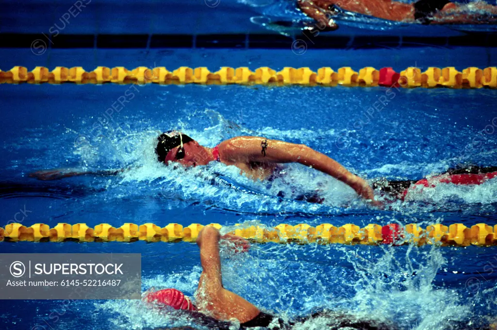 US Army SPECIALIST, Fourth Class Chad SENIOR of the Army's World Class Athlete Program, competes in the 200 meter swim which is a part of the Modern Pentathlon competition during the 2000 Olympic games in Sydney, Australia. Base: Sydney State: New South Wales Country: Australia (AUS)