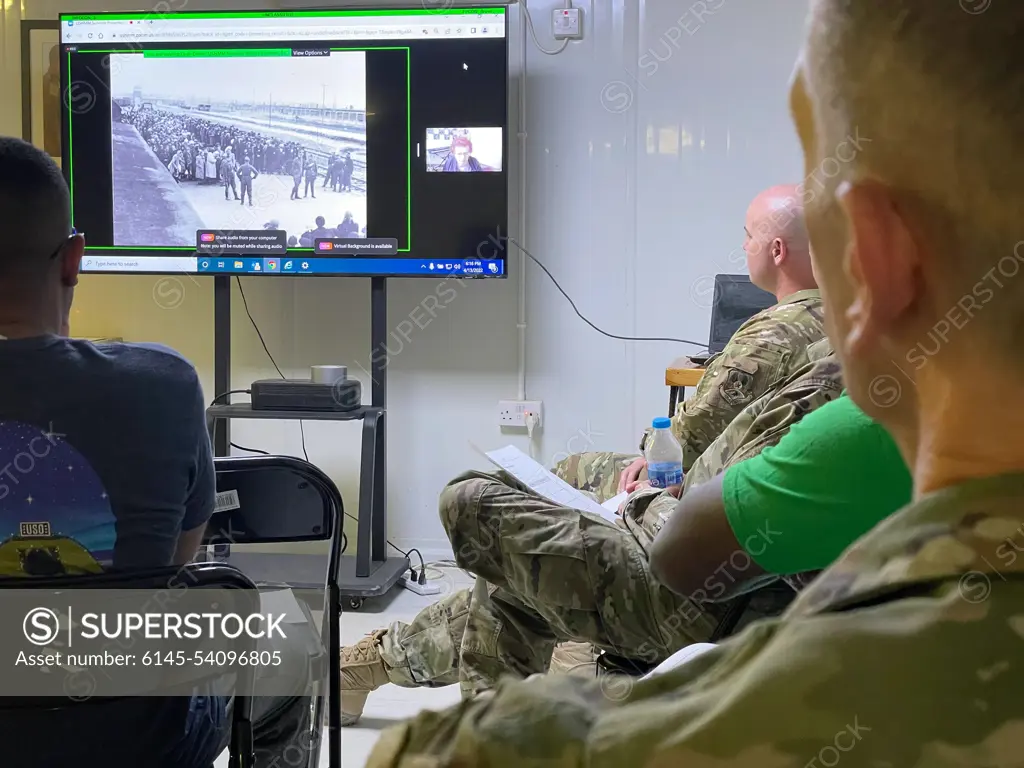 Holocaust survivor Agi Geva shares her Holocaust experiences with 332d Air Expeditionary Wing Airmen during a special zoom event hosted by the 332d Diversity and Inclusion Council April 13, 2022. The U.S. Congress established the Holocaust Days of Remembrance as the nations annual commemoration of the Holocaust and created the United States Holocaust Memorial Museum as a permanent living memorial to the victims.