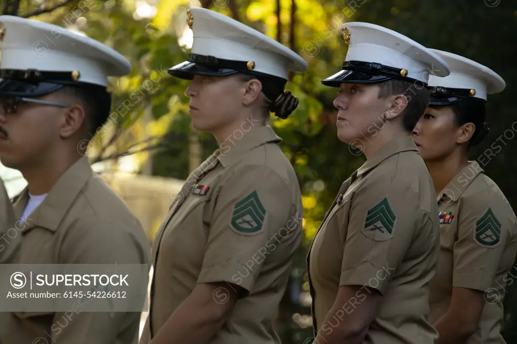 U.S. Marines with Marine Raider Support Group, Marine Corps Base Camp Lejeune, attend the Patriot Day Observance Ceremony at Lejeune Memorial Gardens in Jacksonville, North Carolina, Sept. 9, 2022. The Patriot Day ceremony is held in remembrance of the Sept. 11 terrorist attacks and a tribute to those who made the ultimate sacrifice.