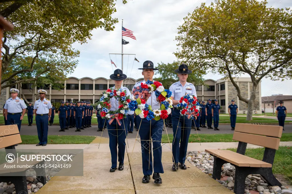 CAPE MAY, N.J. - Personnel at U.S. Coast Guard Training Center Cape May hold a remembrance ceremony for Petty Officer 1st Class Douglas Munro at his statue on the parade field, Sept. 27, 2022.U.S. Coast Guard men and women carry out a wide variety of diverse missions every day. Protecting people and commerce on the sea, protecting the sea itself, and protecting the country from threats aboard. We focus on present-day operations and readiness and strive to be prepared for tomorrow, but certain times compel us, and all Americans, to reflect on our history and heritage. The 80th anniversary of Munros extraordinarily heroic actions at Guadalcanal is such a day.