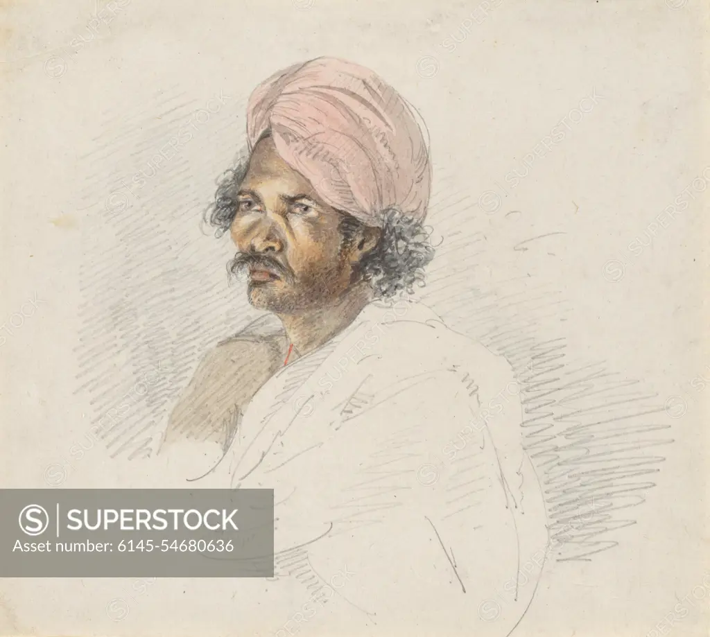 Portrait of a Sri Lankan Tamil Samuel Daniell British 1806-1807 This sensitive portrait of an unidentified Sri Lankan man of Tamil descent is a rare surviving sketch from the short-lived career of Samuel Daniell (1775-1811) younger brother of William Daniell (1769-1837) and nephew of Thomas Daniell (1749-1840), renowned illustrators of Indian landscapes and monuments in the late 18th century. The diminutive scale of this drawing suggests that it is a page from a sketchbook, and its freshness of execution and the artists empathy for his subject all point to this being a study from life. It reveals an artist at ease with his subject, creating a portrait that conveys the dignity and self-esteem to the anonymous sitter, whose proud demeanor is immediately apparent. View more. Portrait of a Sri Lankan Tamil. Samuel Daniell (British, 1775-1811). Sri Lanka. 1806-1807. Watercolor and graphite on paper. Paintings