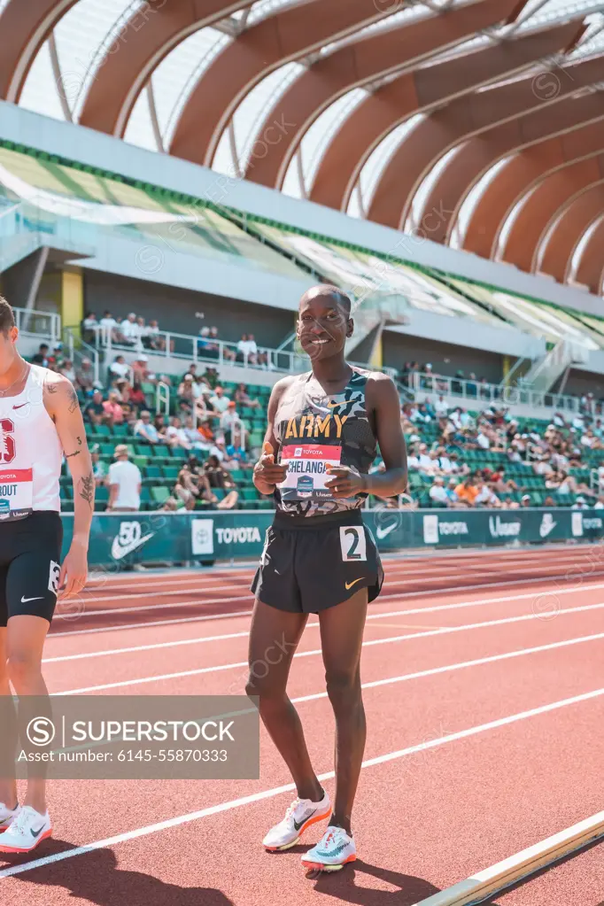 1st Lt. Sam Chelenga, a Track & Field Soldier-athlete assigned to the World Class Athlete Program, competes in the Men's 5000m at the 2022 USA Track and Field Outdoor Championships, Eugene, Oregon, June 23-26, 2022.