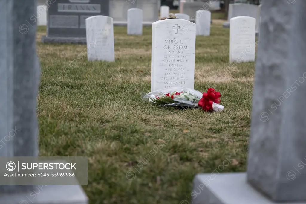 Day of Remembrance. The grave marker of Virgil "Gus" Grissom from Apollo 1, is seen after a wreath laying ceremony that was part of NASA's Day of Remembrance, Thursday, Jan. 26, 2023, at Arlington National Cemetery in Arlington, Va. Wreaths and flowers were laid in memory of those men and women who lost their lives in the quest for space exploration.