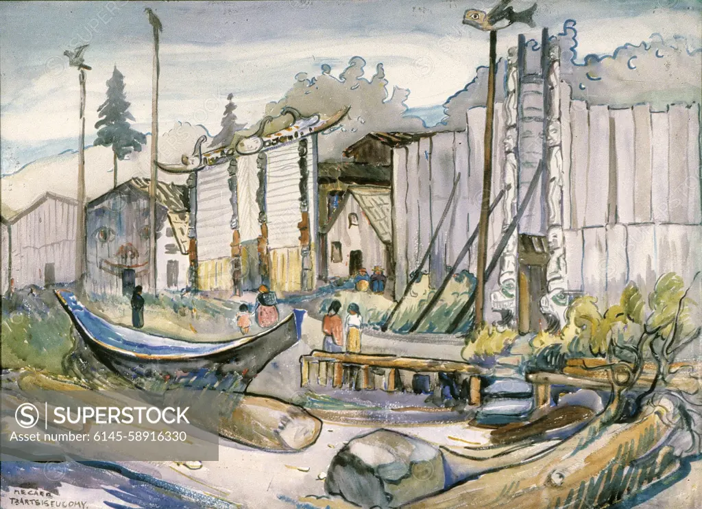 Watercolour - Tzartsiseucomy (Haida village) Emily Carr (1871-1945)