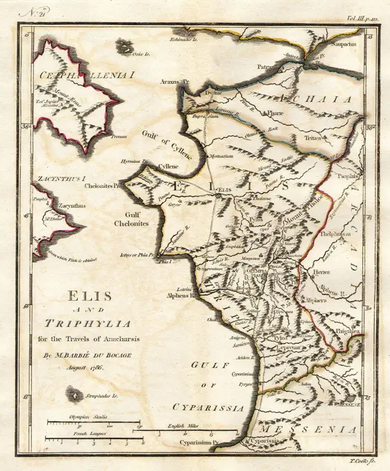 1786 Bocage Map of Elis and Triphylia in Ancient Greece (Olympia and First Olympic Games)