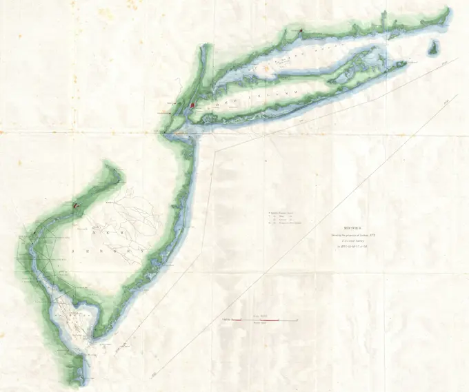 1848 U.S. Coast Survey Map of New Jersey and Long Island