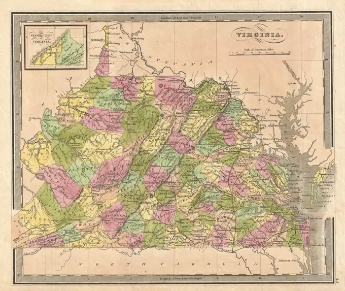1848 Greenleaf Map of Virginia