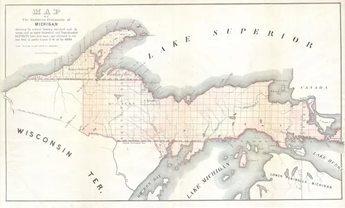 1849 Land Survey Map of Michigan Upper Peninsula