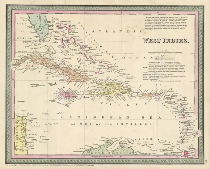 1850 Cowperthwait Map of Cuba and West Indies