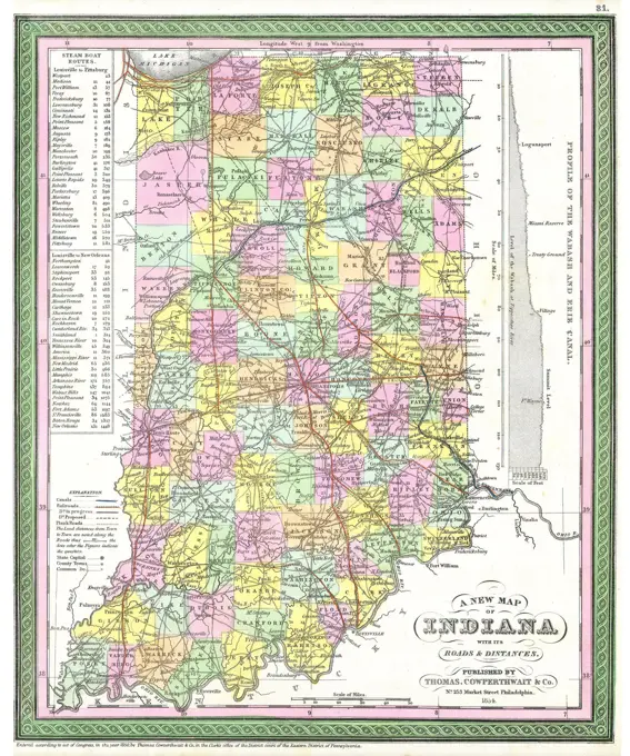 1850 Cowperthwait - Mitchell Map of Indiana