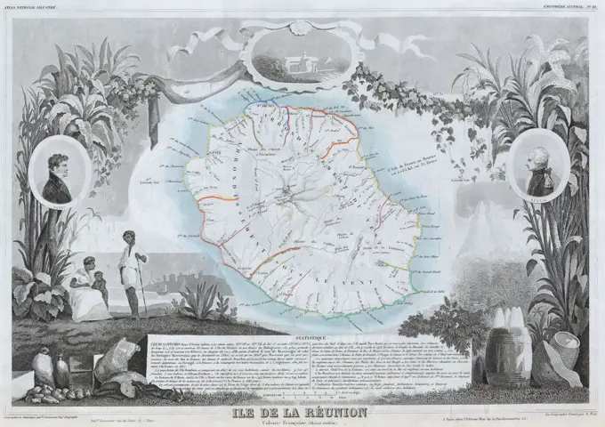 1850 Levasseur Map of Ile de La Reunion